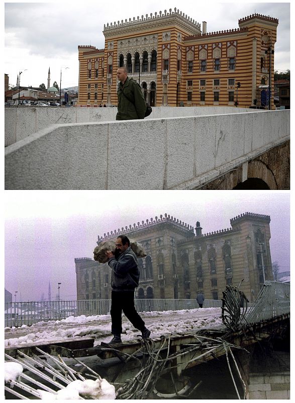 Biblioteca de Sarajevo, antes y despues de su restauración