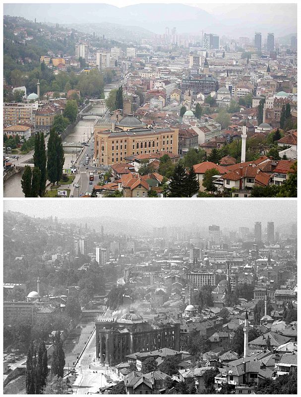 Biblioteca de Sarajevo, antes y despues de su restauración