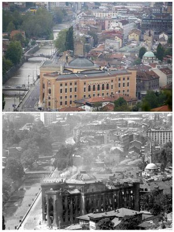 Biblioteca de Sarajevo, antes y despues de su restauración