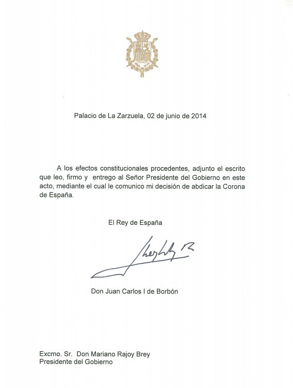 DOCUMENTO DE ABDICACIÓN DEL REY JUAN CALOS