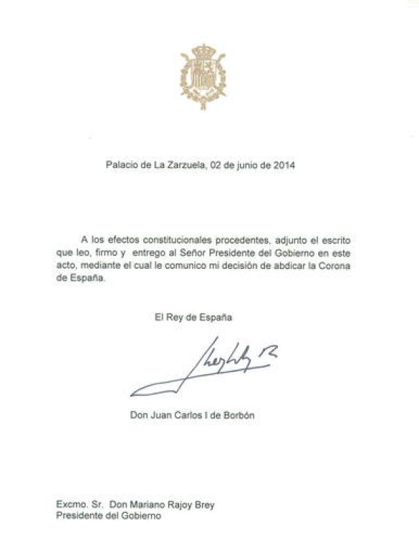 DOCUMENTO DE ABDICACIÓN DEL REY JUAN CALOS