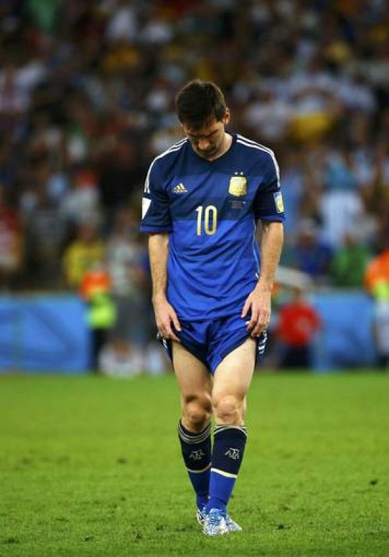 Argentina's Lionel Messi reacts after the whistle after extra time in the 2014 World Cup final between Germany and Argentina at the Maracana stadium