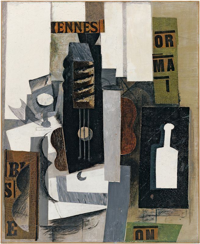 Picasso "Vaso, guitarra y botella" (1913)