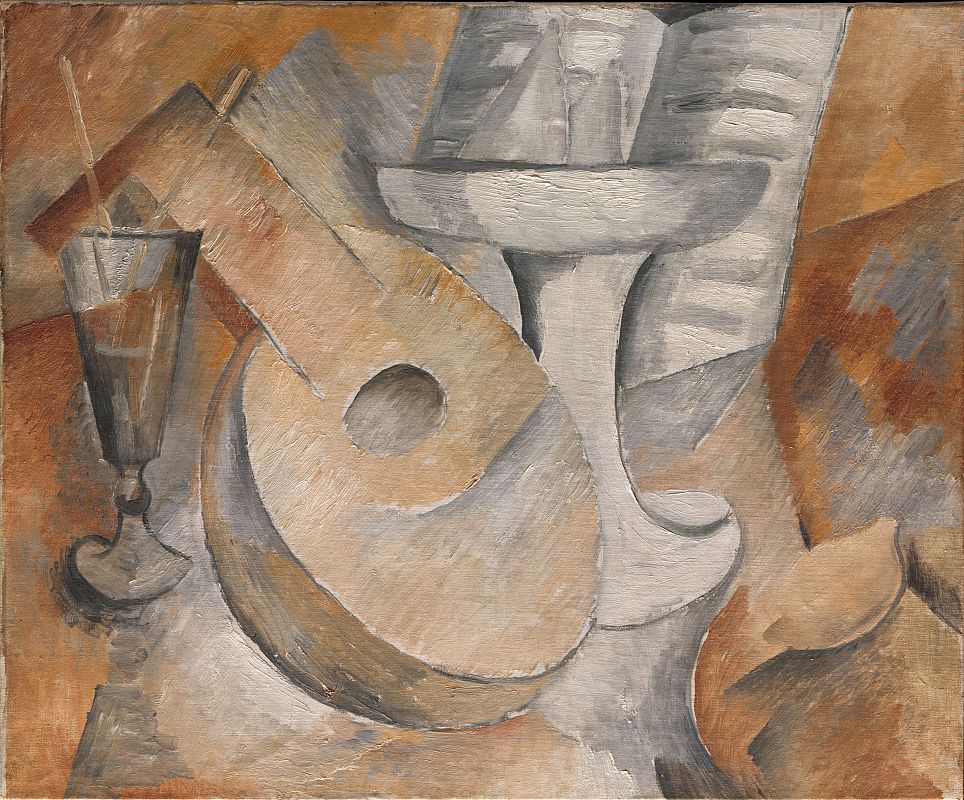 Georges Braque, "Mandolina y plato de frutas", (1909)