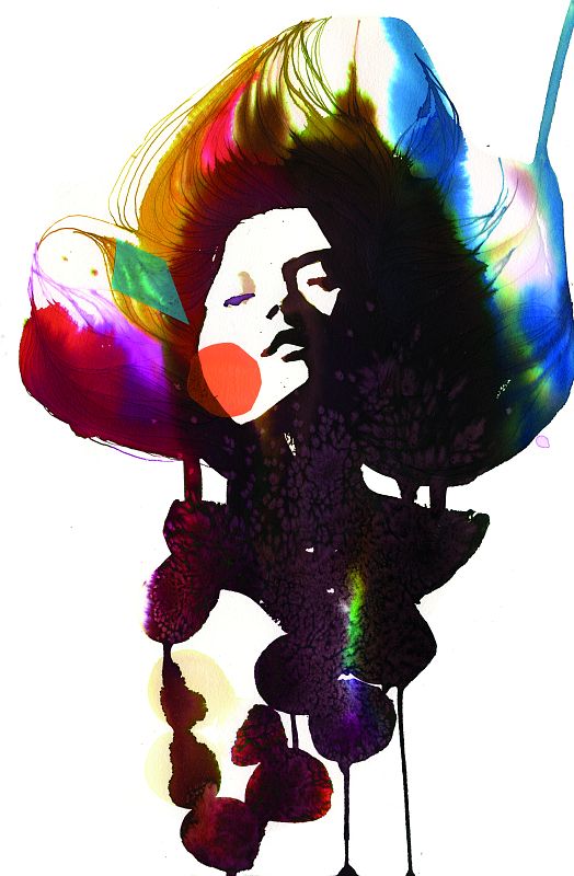 Stina Persson. Musa Deco, pieza de exposición, acuarela y collage, 2010