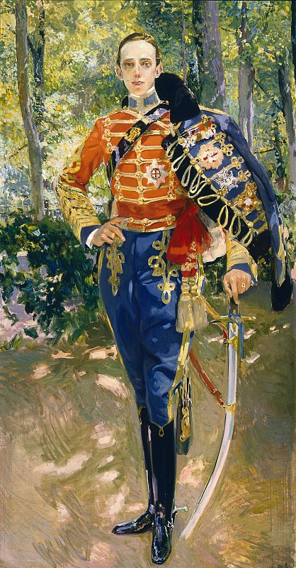 Joaquín Sorolla, "Alfonso XIII, con uniforme de húsar, en los jardines de La Granja", (1907)