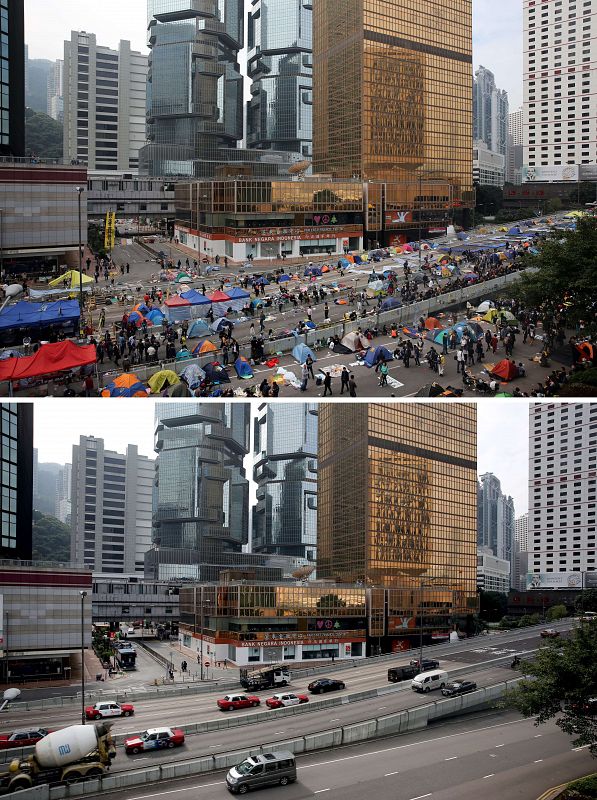 La Policía de Hong Kong puso fin el jueves a 75 días de protesta con el desalojo del campamento principal en Admiralty