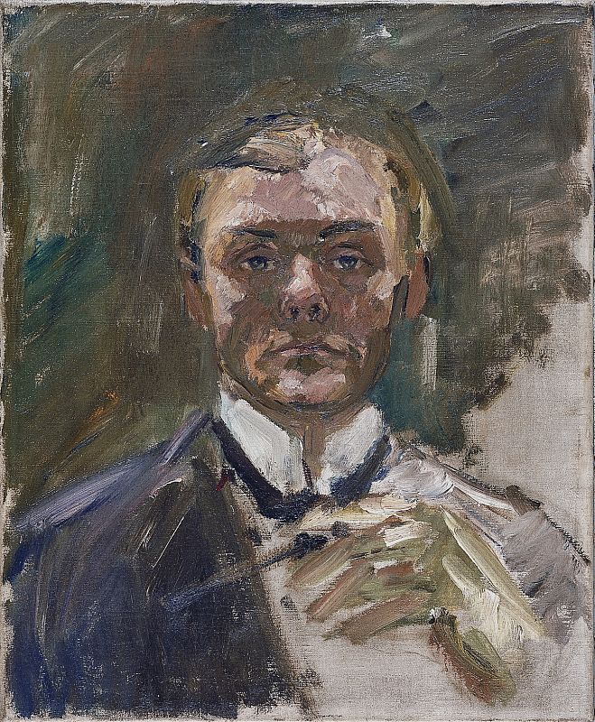 Max Beckmann, "Autorretrato con la mano levantada", 1908