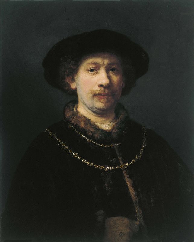 Rembrandt, "Autorretrato con gorra y dos cadenas", 1642-43