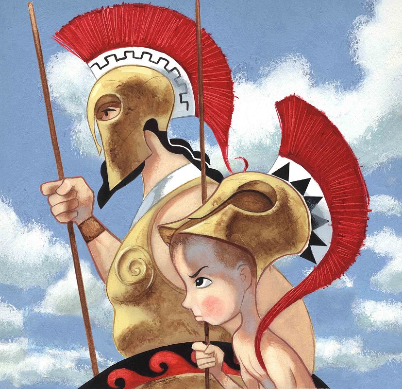 Portada. Pérez-Reverte, A., El pequeño hoplita, Madrid, Ed. Alfaguara, 2010. Acrílico sobre papel. Colección del artista