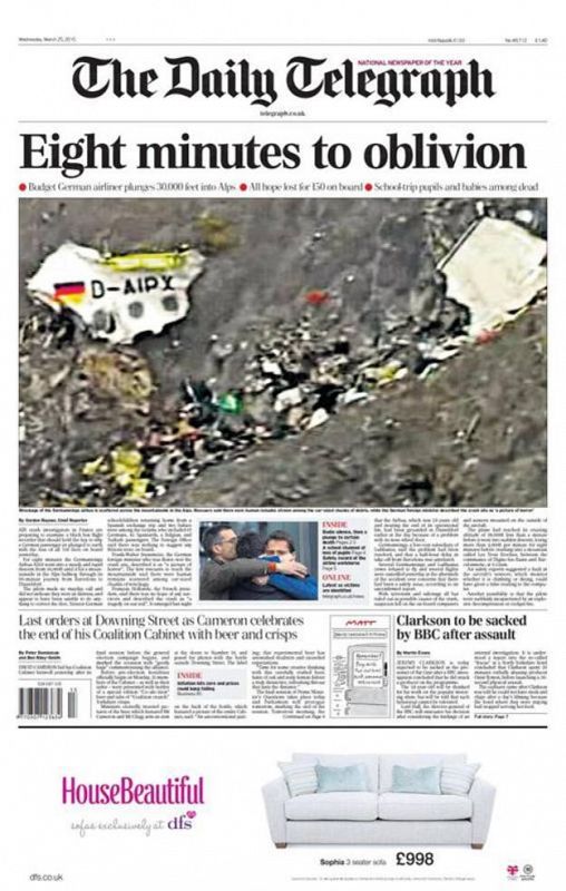 "Ocho minutos para el olvido" es el titular elegido por el británico 'The Daily Telegraph'.