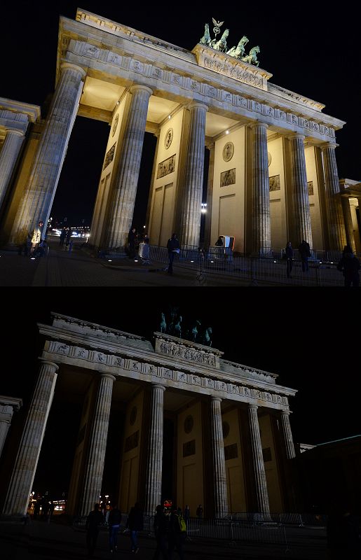 La Puerta de Brandeburgo (Berlín) participa junto con 171 países más en la 'Hora del Planeta'.