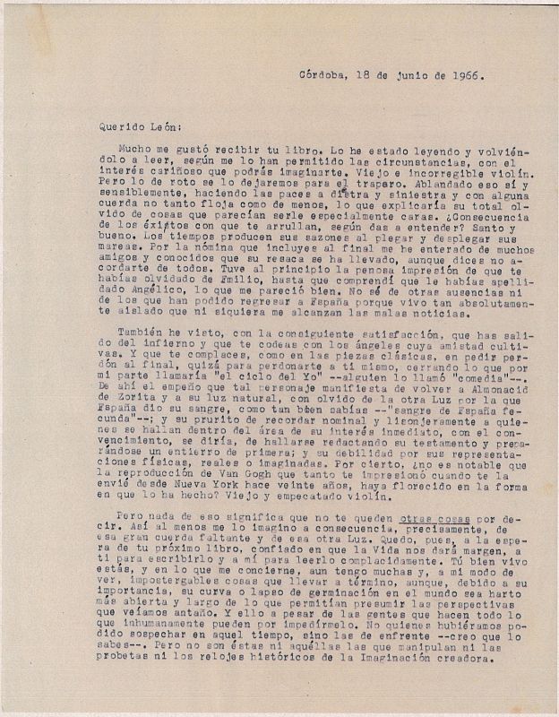 1967, Carta de León Felipe a Juan Larrea