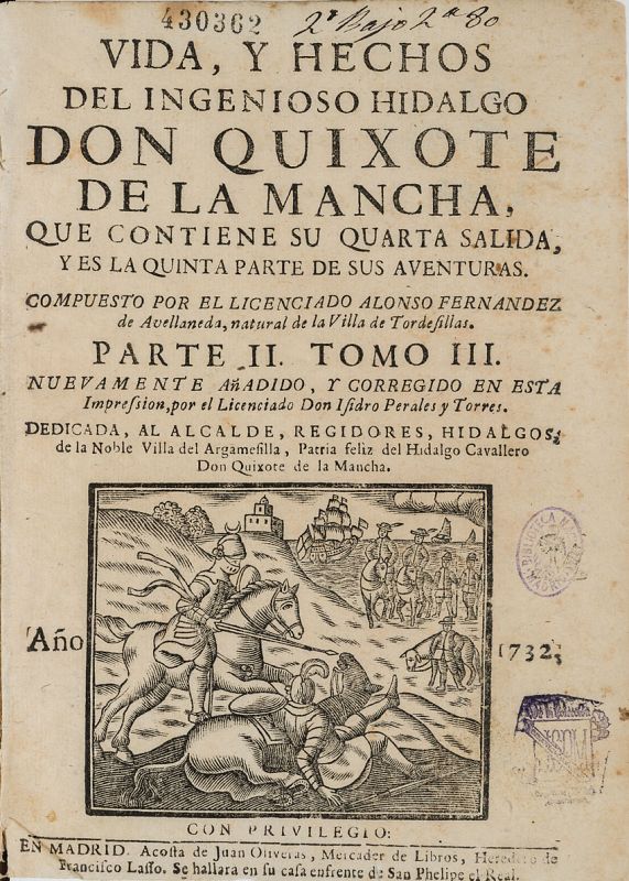 El Quijote de Avellaneda, tomo III, 1732