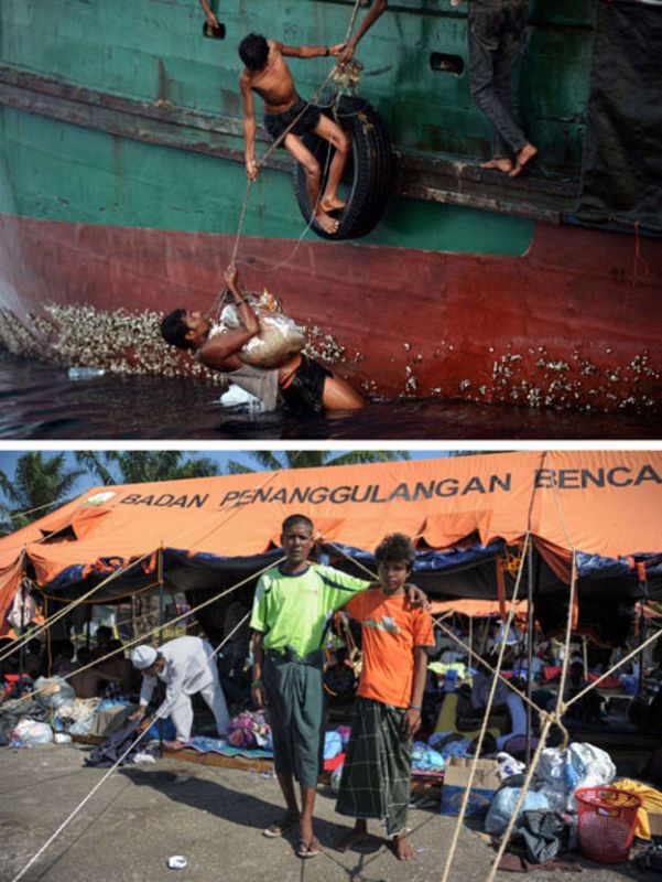 Abdul Rosyid y Muhammad Hasan, de 29 y 12 años buscaban comida desesperadamente hace dos semanas.