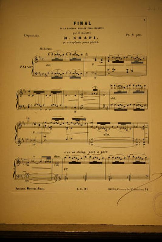   Partitura de la 'Fantasía morisca para orquesta', arreglada para piano por Ruperto Chapí