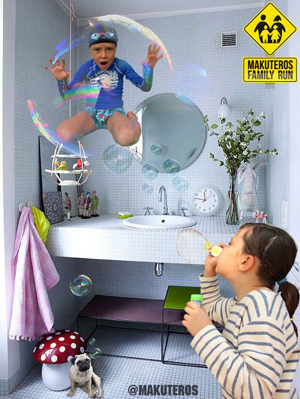 Ohhh!  Mateo dentro de una pompa!!