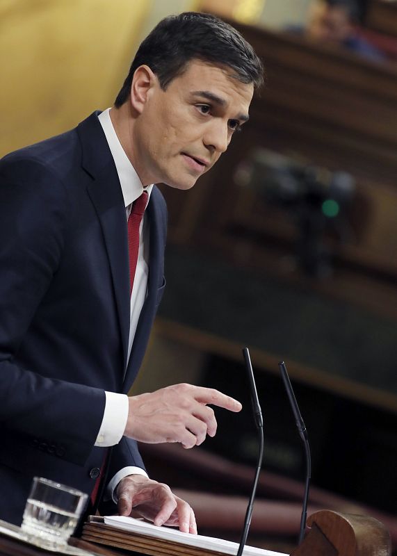 El secretario general del PSOE, Pedro Sánchez , durante su intervención.
