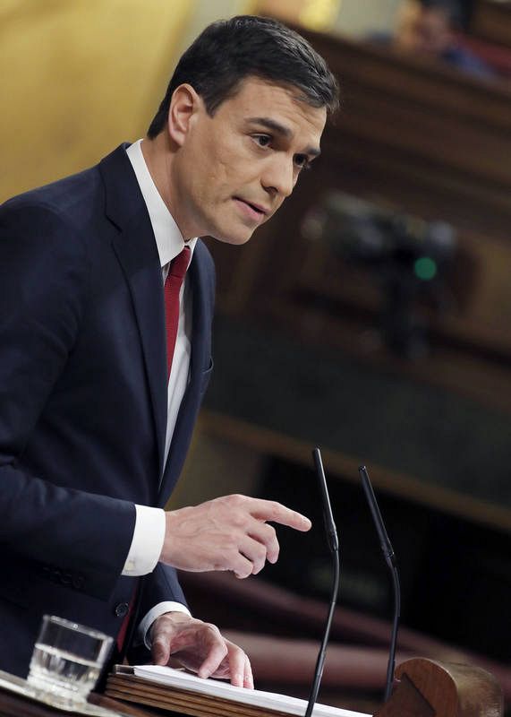 El secretario general del PSOE, Pedro Sánchez , durante su intervención.