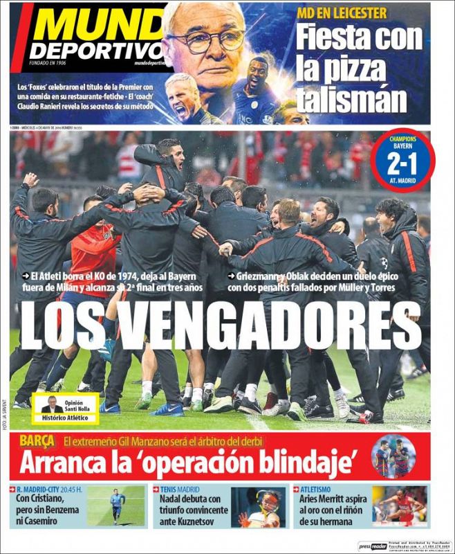 El Mundo Deportivo se acuerda de la final perdida por el Atlético en 1974 ante el Bayern y califica a los jugadores actuales como "Los vengadores".