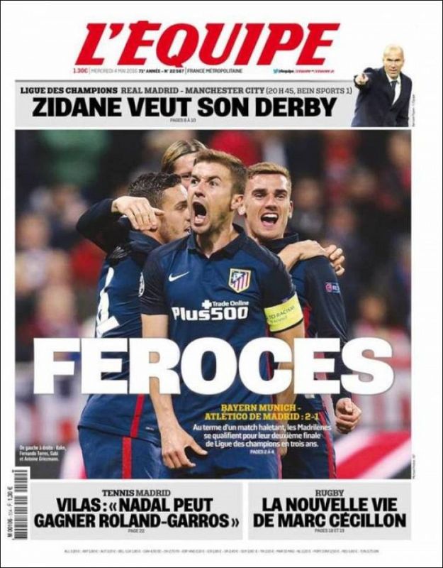 "Feroces" es el titular de portada del diario deportivo francés L'Equipe.