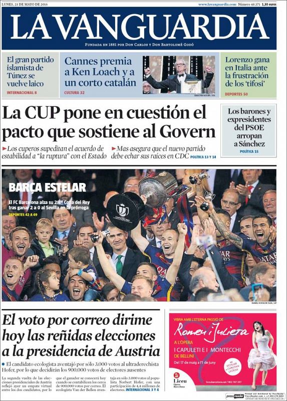 El diario catalán La Vanguardia ha calificado de "estelar" al Barça en su portada.