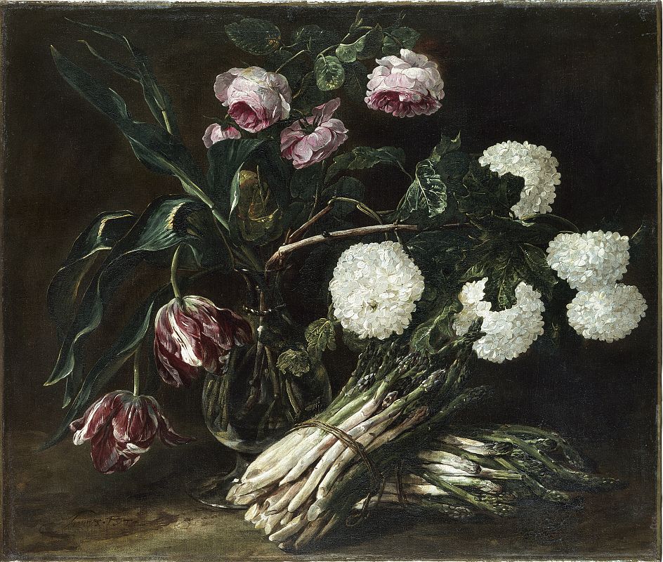 'Jarrón con flores y dos manojos de espárragos' c. 1650 - Jan Fyt (Museo Thyssen - Bornemisza)