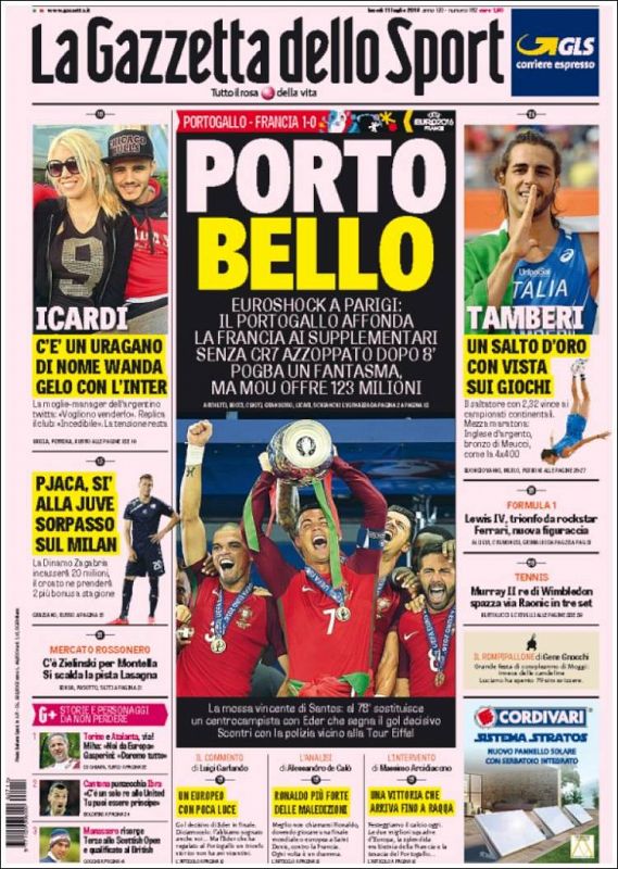 "Porto bello" es el juego de palabras que utiliza La Gazzetta dello Sport para su titular de portada.