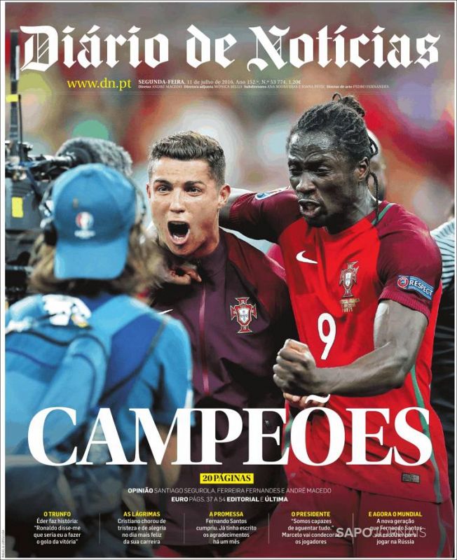 Un sencillo y directo "Campeoes" es el titular elegido por el portugués Diario de noticias.