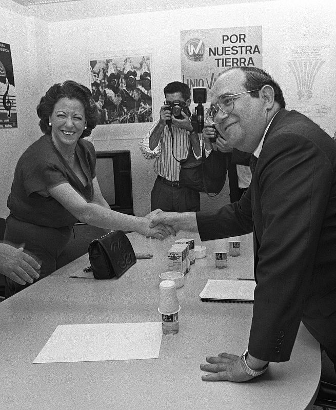 Reunión entre Rita Barberá y el presidente de UV tras las elecciones municipales de 1991