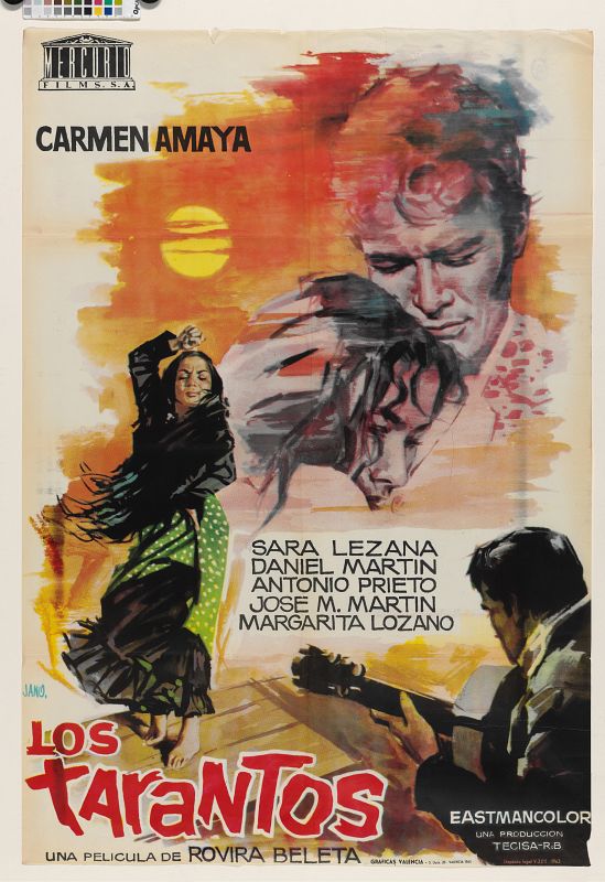 Cartel de la película Los Tarantos (1963) protagonizada por Carmen Amaya y nominada a los Oscar.