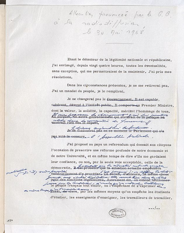 Discurso de Charles de Gaulle a la nación el 30 de mayo de 1968