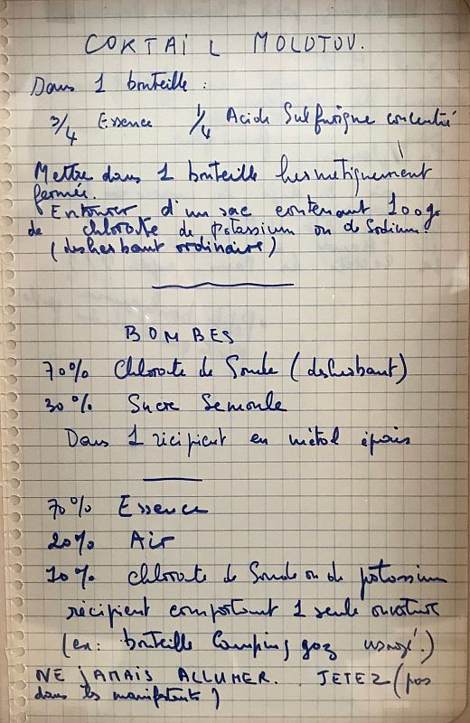 La 'receta' en Mayo del 68 para preparar cócteles molotov y bombas