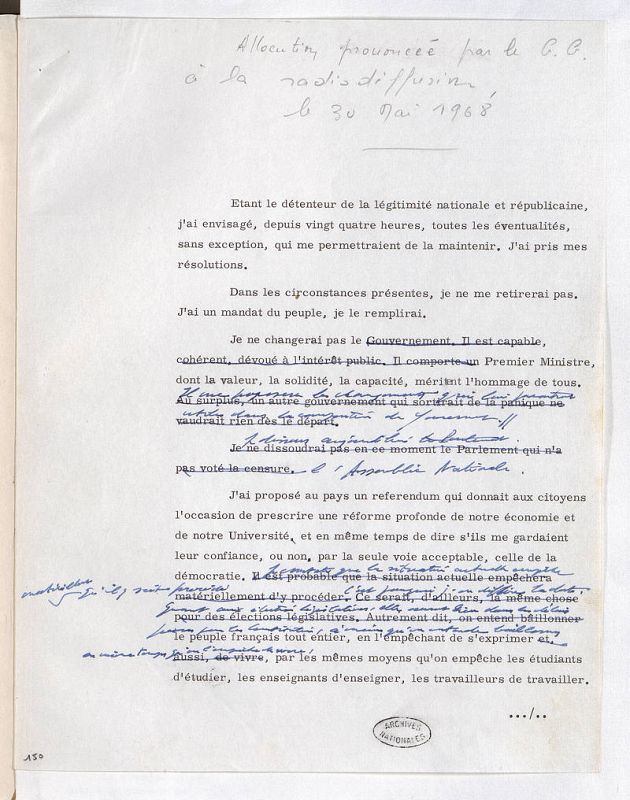 Discurso de Charles de Gaulle a la nación el 30 de mayo de 1968