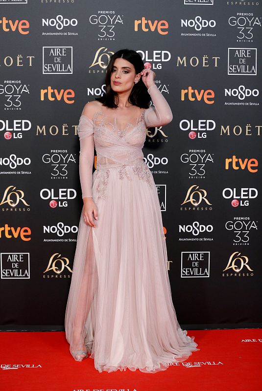 La bloguera Aida Domènech posa a su llegada a la alfombra roja de los Premios Goya 2019