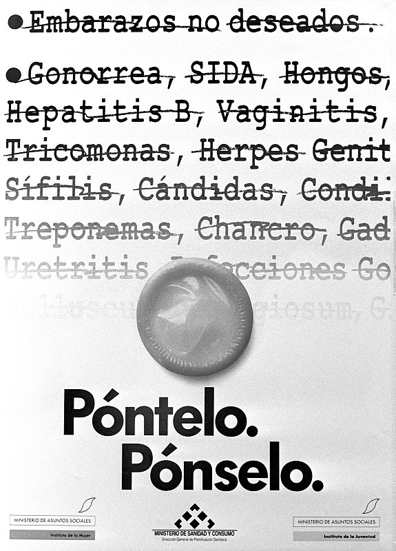 Esta pionera campaña se dirigía a los más jóvenes con un mensaje directo y sencillo: ponte preservativo. Buscaba normalizar su uso y evitar prácticas de riesgo, previniendo enfermedades como el SIDA pero también embarazos no deseados. Los videos fue