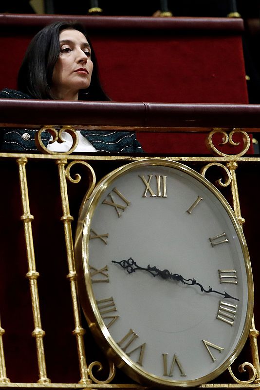 La presidenta del Senado, Pilar Llop, en la tribuna de invitados del Congreso de los Diputados durante la primera jornada de investidura de Pedro Sánchez como presidente del Gobierno.