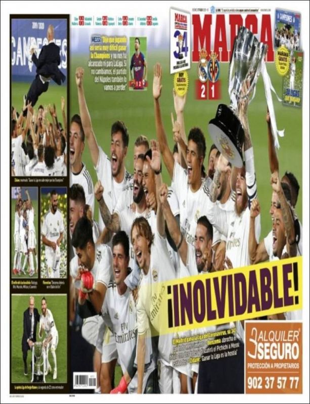 El diario deportivo madrileño califica como "inolvidable" la conquista de la 34ª Liga para el Real Madrid