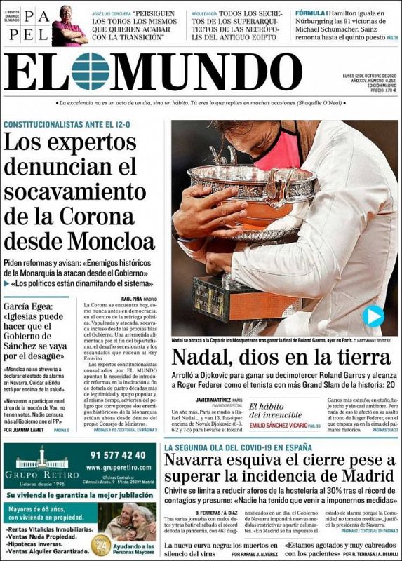 Nadal en la portada de El Mundo