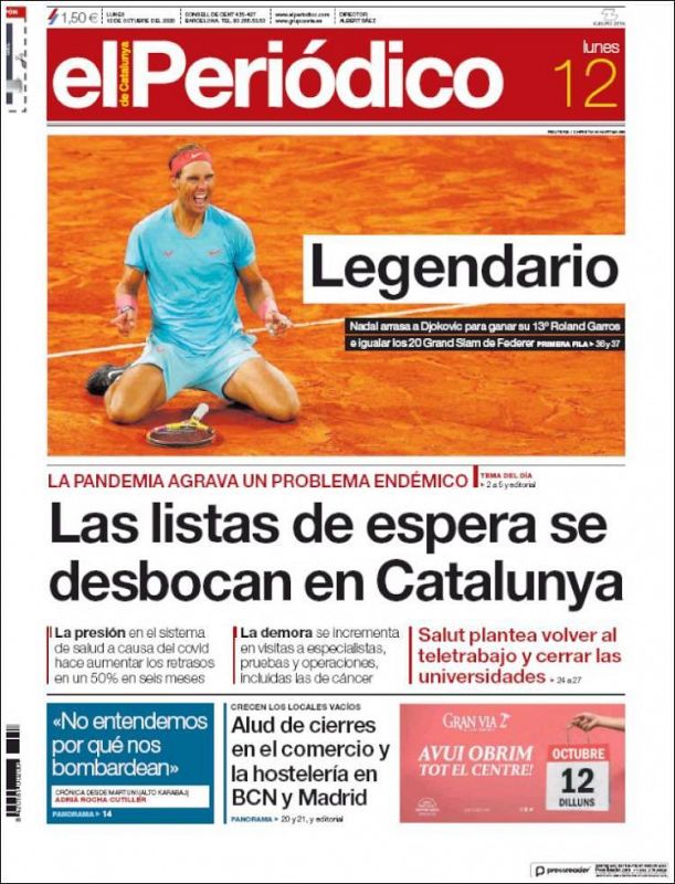 Nadal en la portada de El Periódico