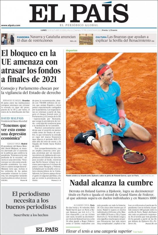 Nadal en la portada de El País