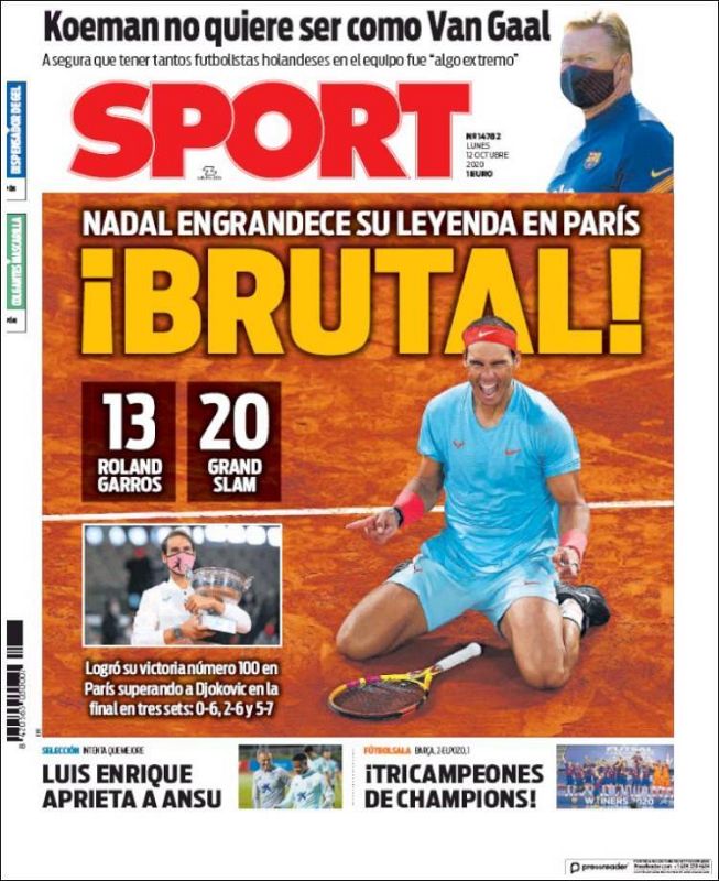 Rafa Nadal en la portada de Sport