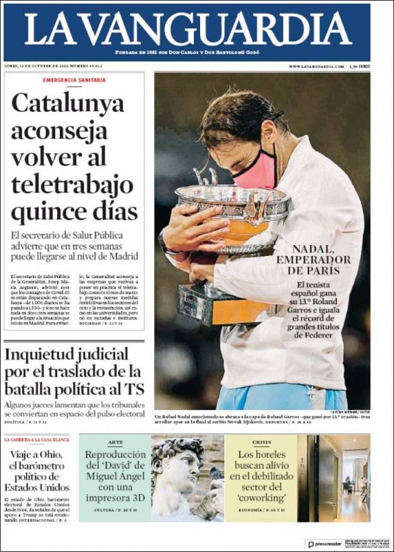 Nadal en la portada de La Vanguardia