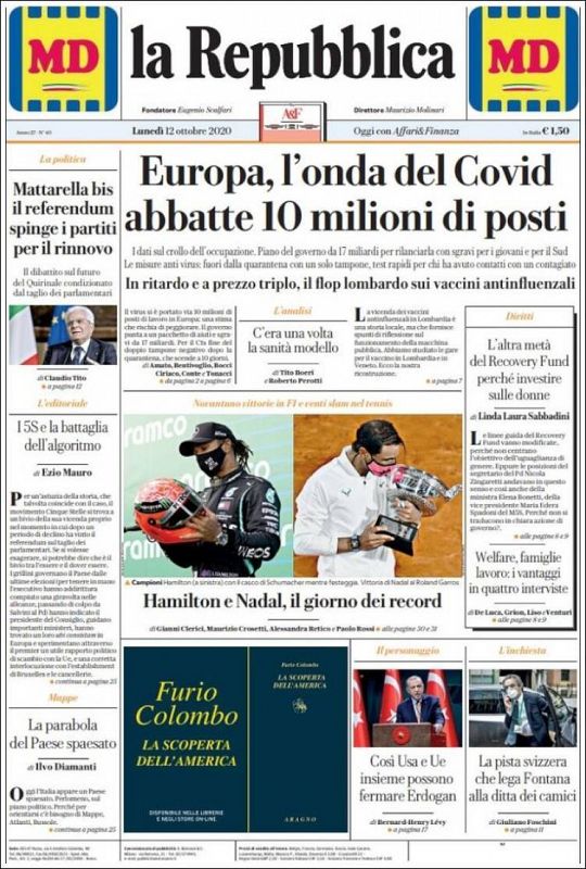 Nadal en la portada de La Repubblica