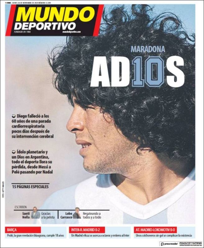  Mundo Deportivo le dice 'AD10S' a Diego Armando Maradona