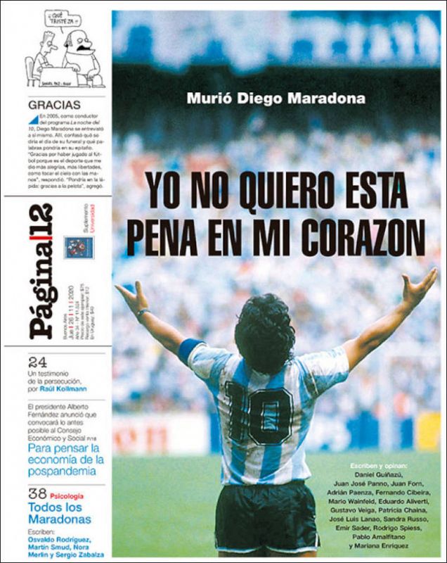 El diario argentino Página 12 recuerda así a Maradona