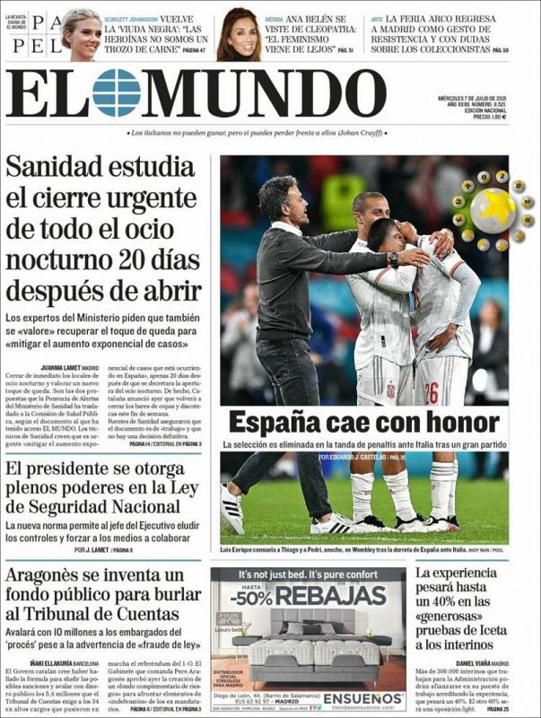 El Mundo dice que "España cae con honor"