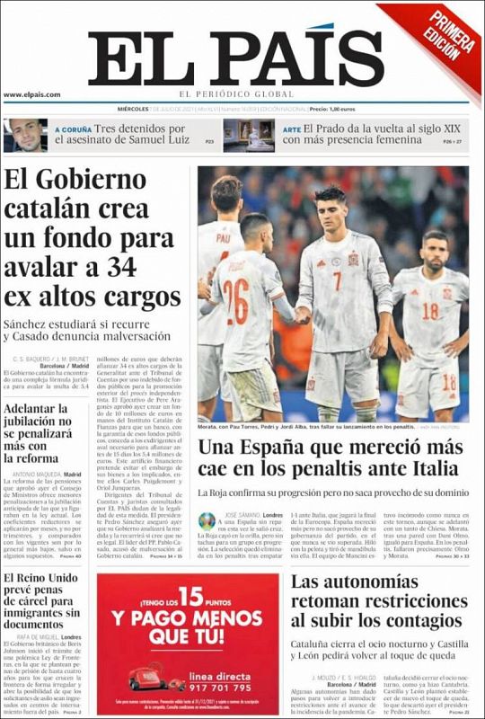 El País titula "Una España que mereció más cae en los penaltis"