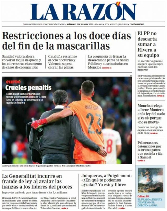 "Crueles penaltis" titular de La Razón