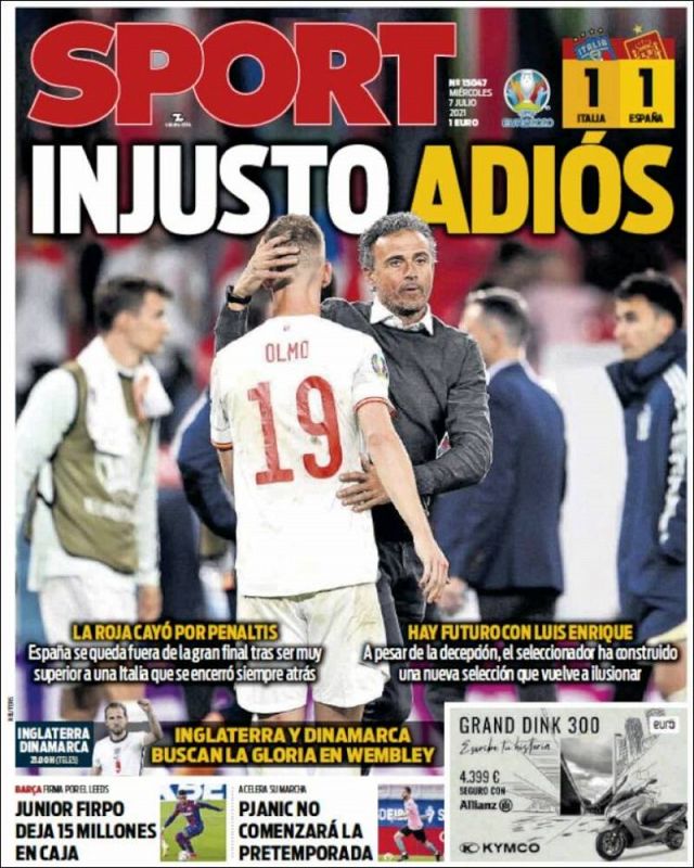 Sport titula "Injusto adiós"